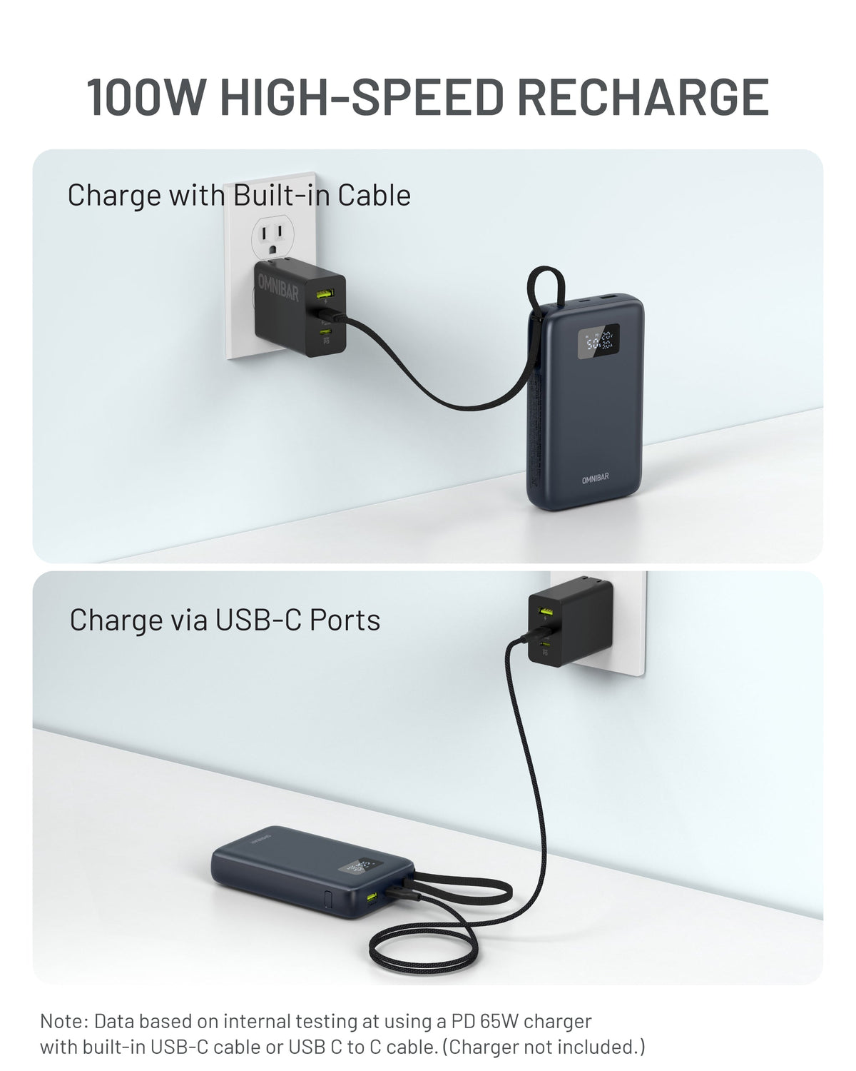 Omnibar 20,000mAh Portable Power Bank, PD100W, Cosmic Black
