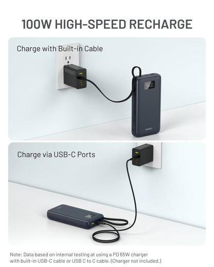 Kova 25,000mAh Cable-Connect Power Bank, PD100W, Cosmic Black
