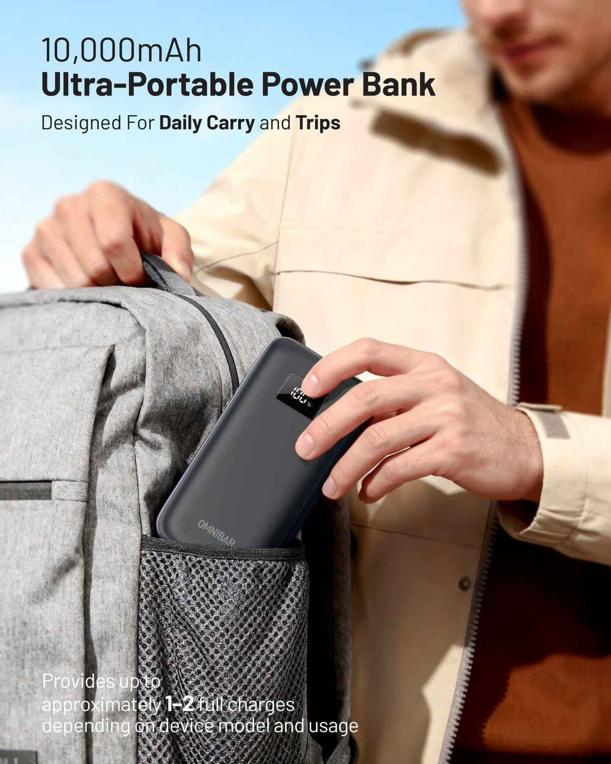 Omnibar 10,000mAh Portable Power Bank, PD30W, Cosmic Black