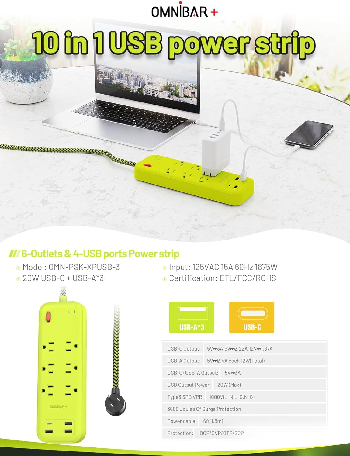 Momo USB Surge Bar 6