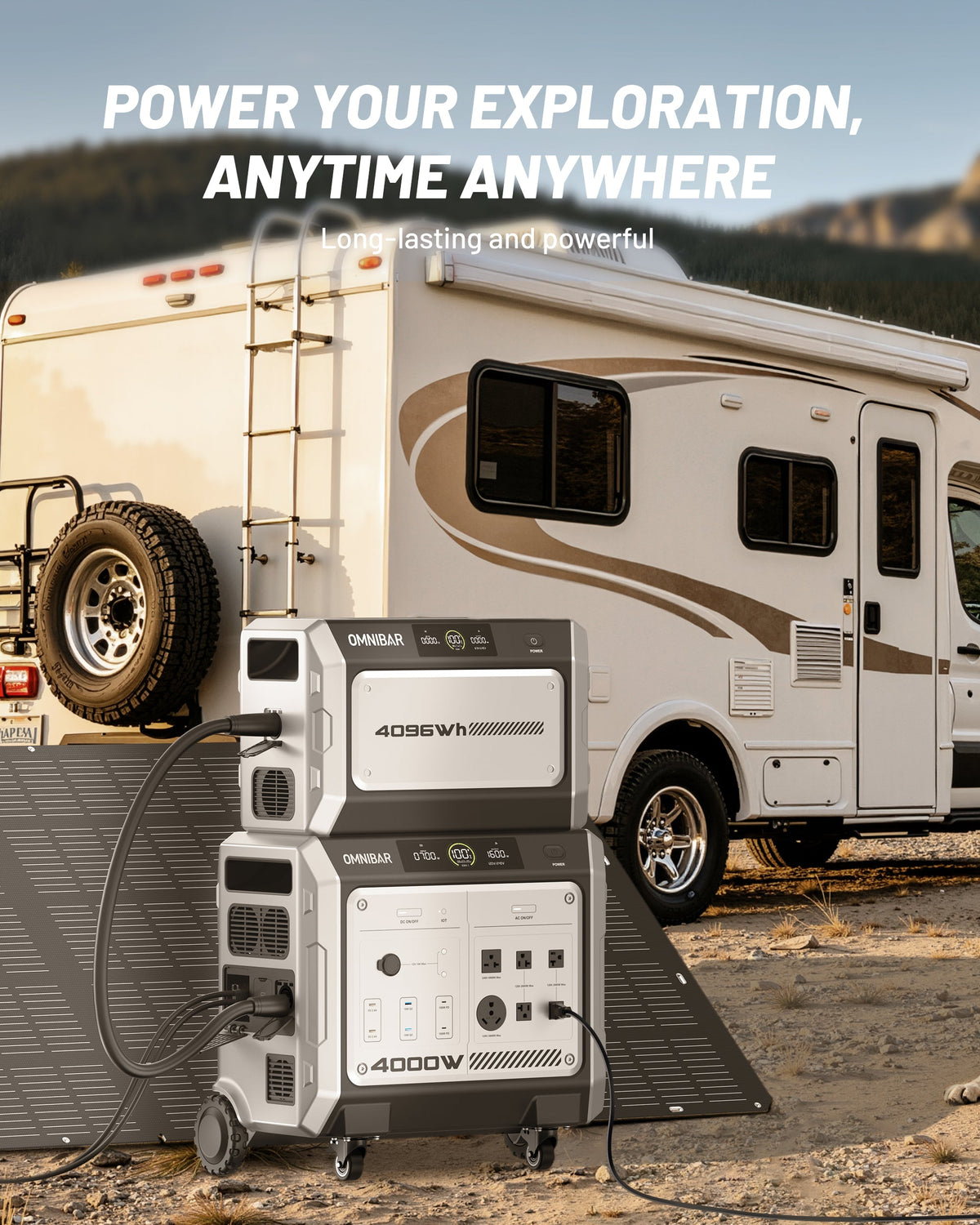 Vanta 4000 Portable Power Station 4096Wh & 4096wh portable battery pack & 400W Solar Panel, 4000W (Peak 4096W) LiFePO4 Battery & , 3H Fast Charge, 15 Outlets, UPS 10ms, Solar Generator for Home Backup, Camping, RV, Emergencies