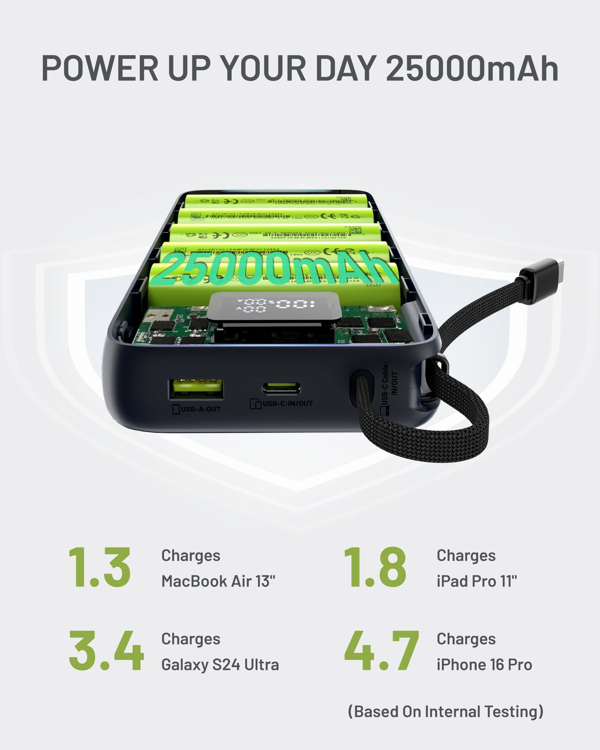 Kova 25,000mAh Cable-Connect Power Bank, PD100W, Cosmic Black