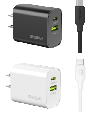 Kumo 25W Dual GaN Wall Charger + USB-C to USB-C Cable, Black & White, 2 Pack
