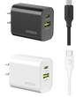 Kumo 25W Dual GaN Wall Charger + USB-C to USB-C Cable, Black & White, 2 Pack