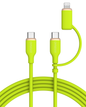 Yumi Silicone USB-C to USB-C Cable with Lightning Adapter (6FT, 240W, Lime Green)