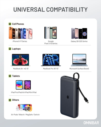 Kova 25,000mAh Cable-Connect Power Bank, PD100W, Cosmic Black