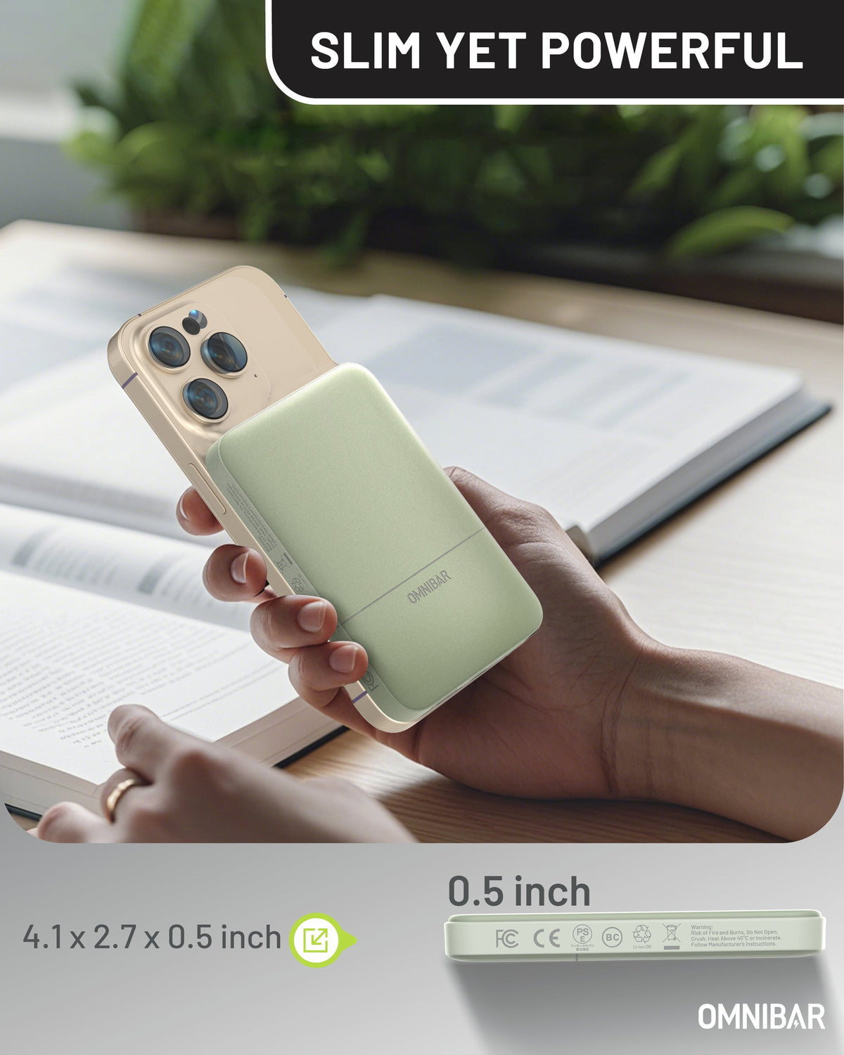 Miko Slim Magnetic Power Bank 5K, Green