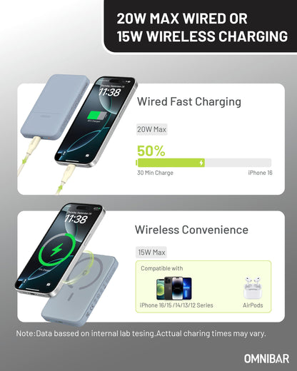 Miko Slim Magnetic Power Bank 5K, Skye Blue