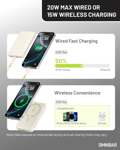 Miko Slim Magnetic Power Bank 5K, Ivory White