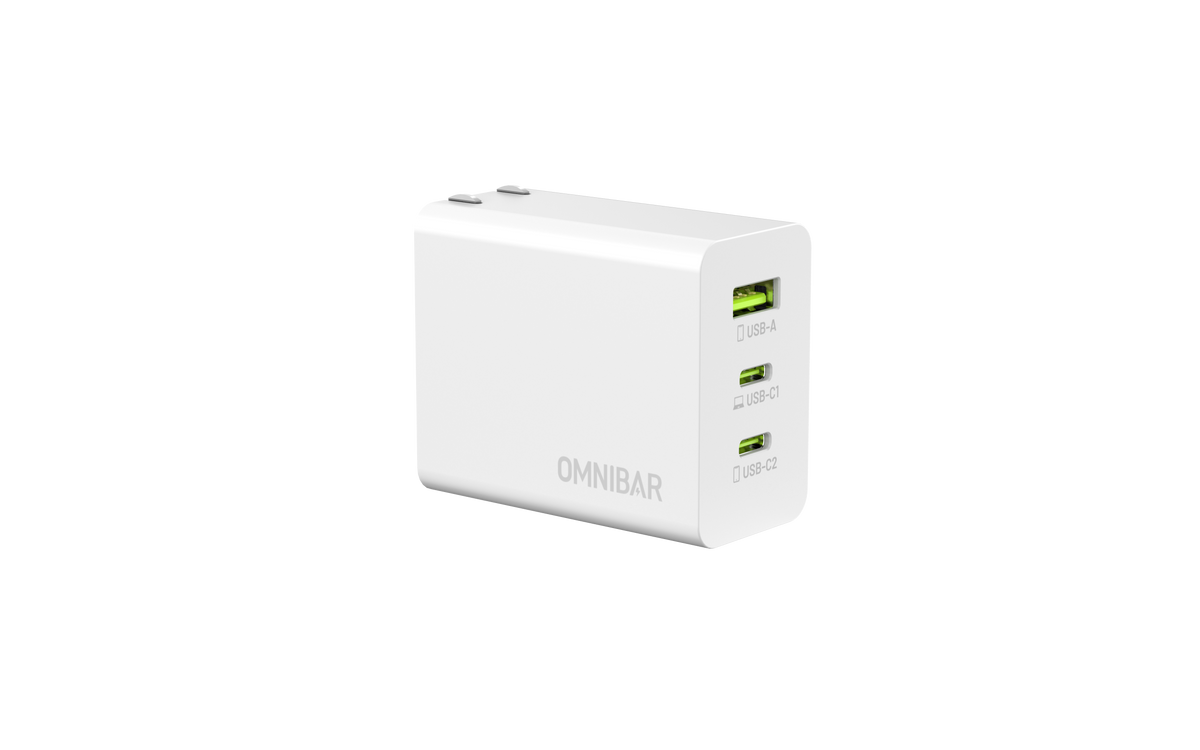 Kumo 65W 3-Port USB C Wall Charger + USB-C to USB-C Cable, White