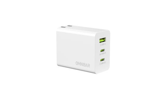 Kumo 65W 3-Port USB C Wall Charger + USB-C to USB-C Cable, White