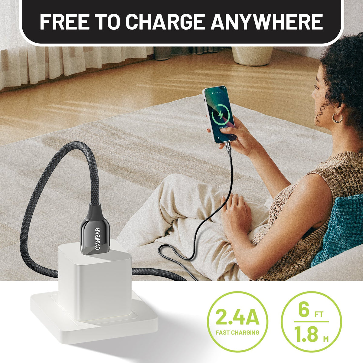 Toki Braided USB-A to USB-C Cable (6FT, Black)