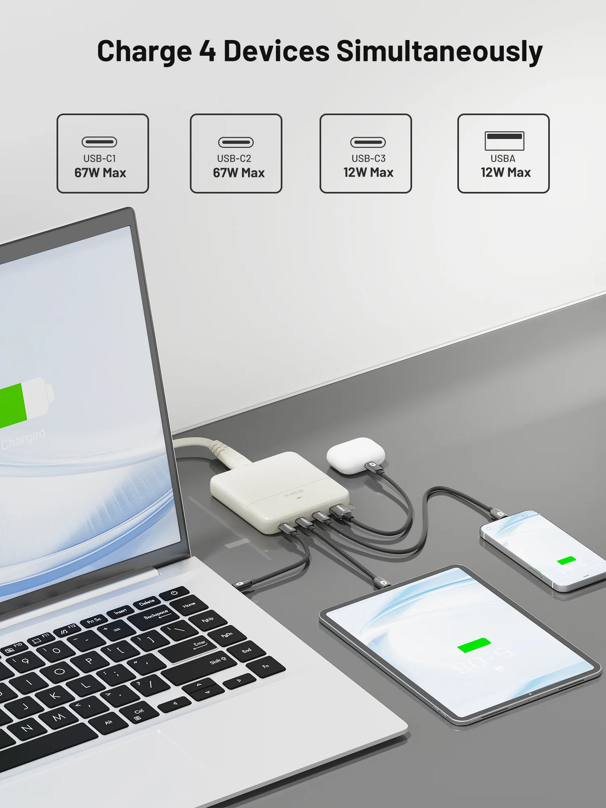 Omnibar 67W 4-Port Slim Charging Station, Ivory White