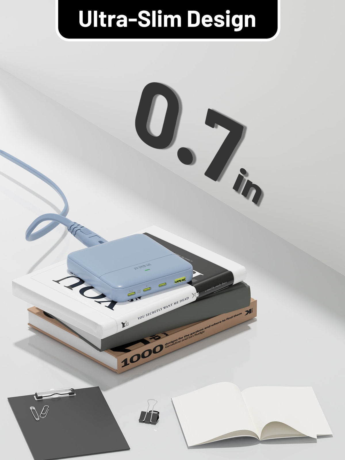 Omnibar 67W 4-Port Slim Charging Station, Ice Lake Blue