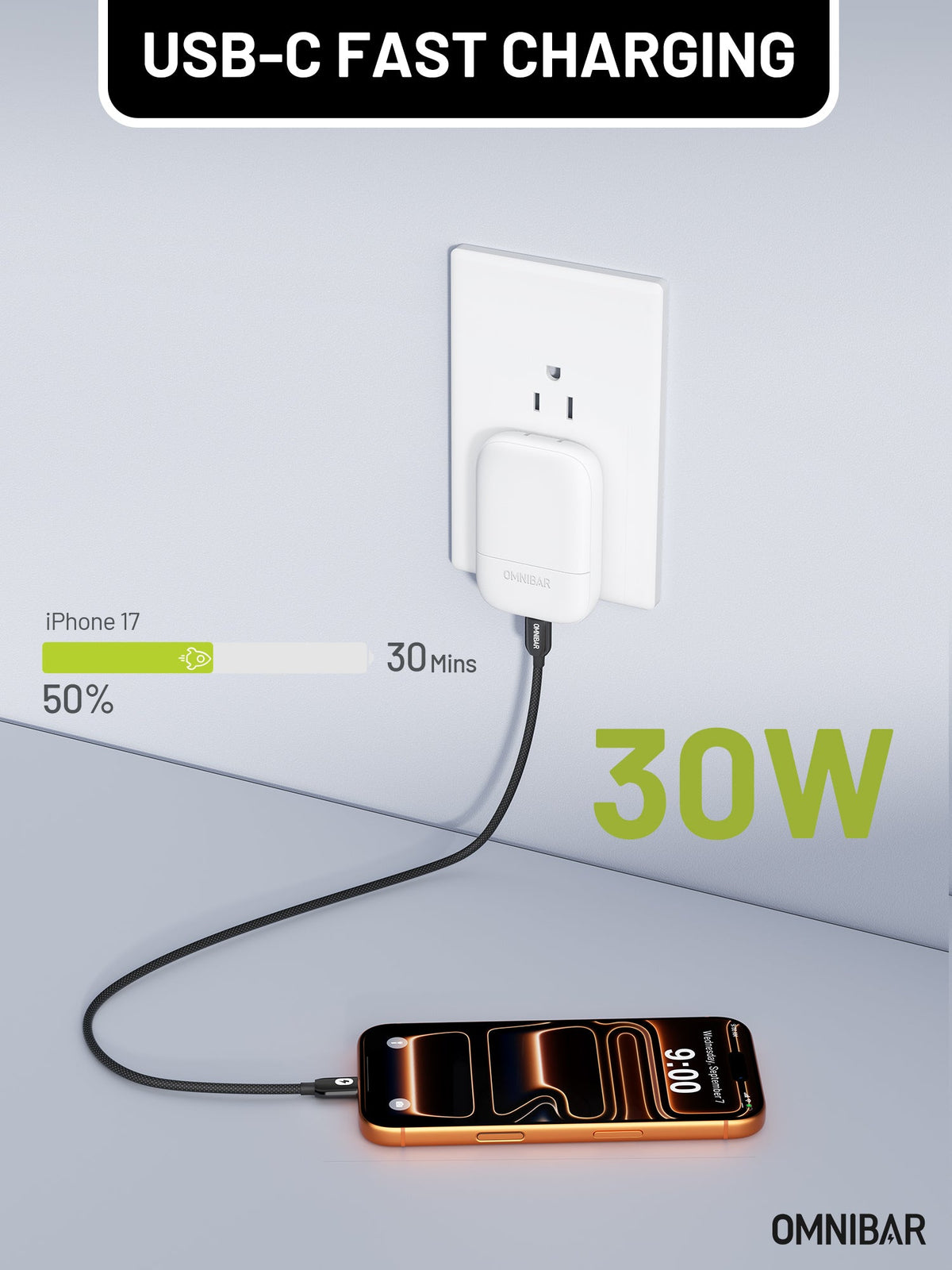 Nubi Flat USB-C Wall Charger 30W, White