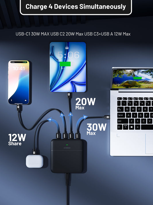Omnibar 67W 4-Port Slim Charging Station, Black