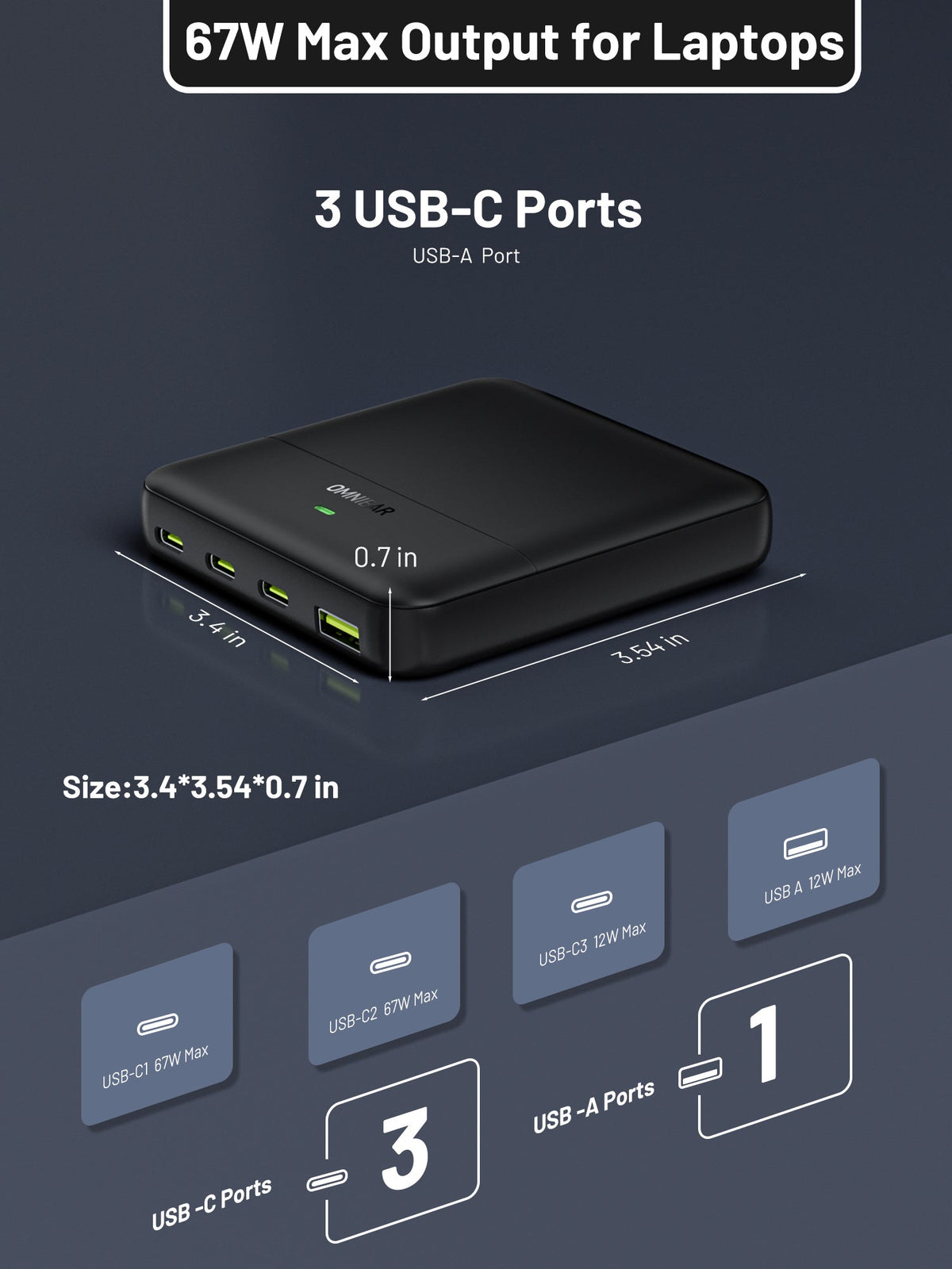 Omnibar 67W 4-Port Slim Charging Station, Black