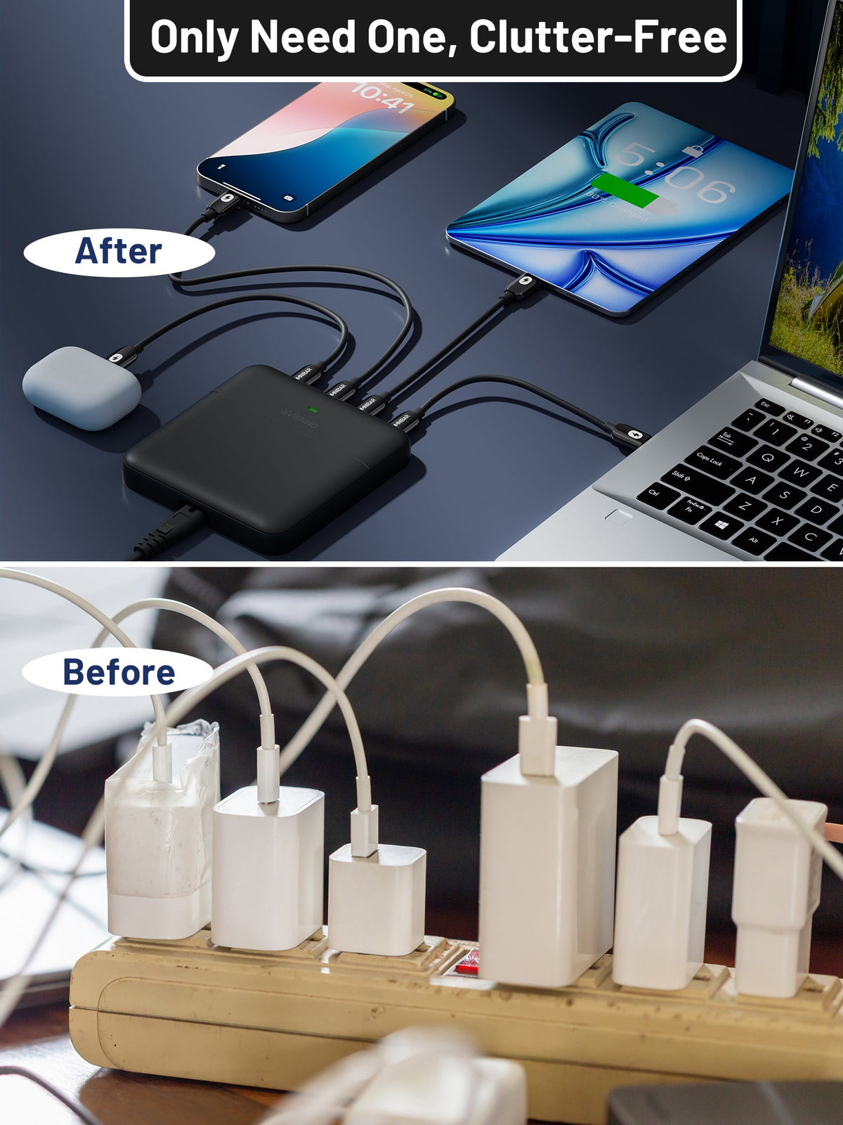 Omnibar 67W 4-Port Slim Charging Station, Black