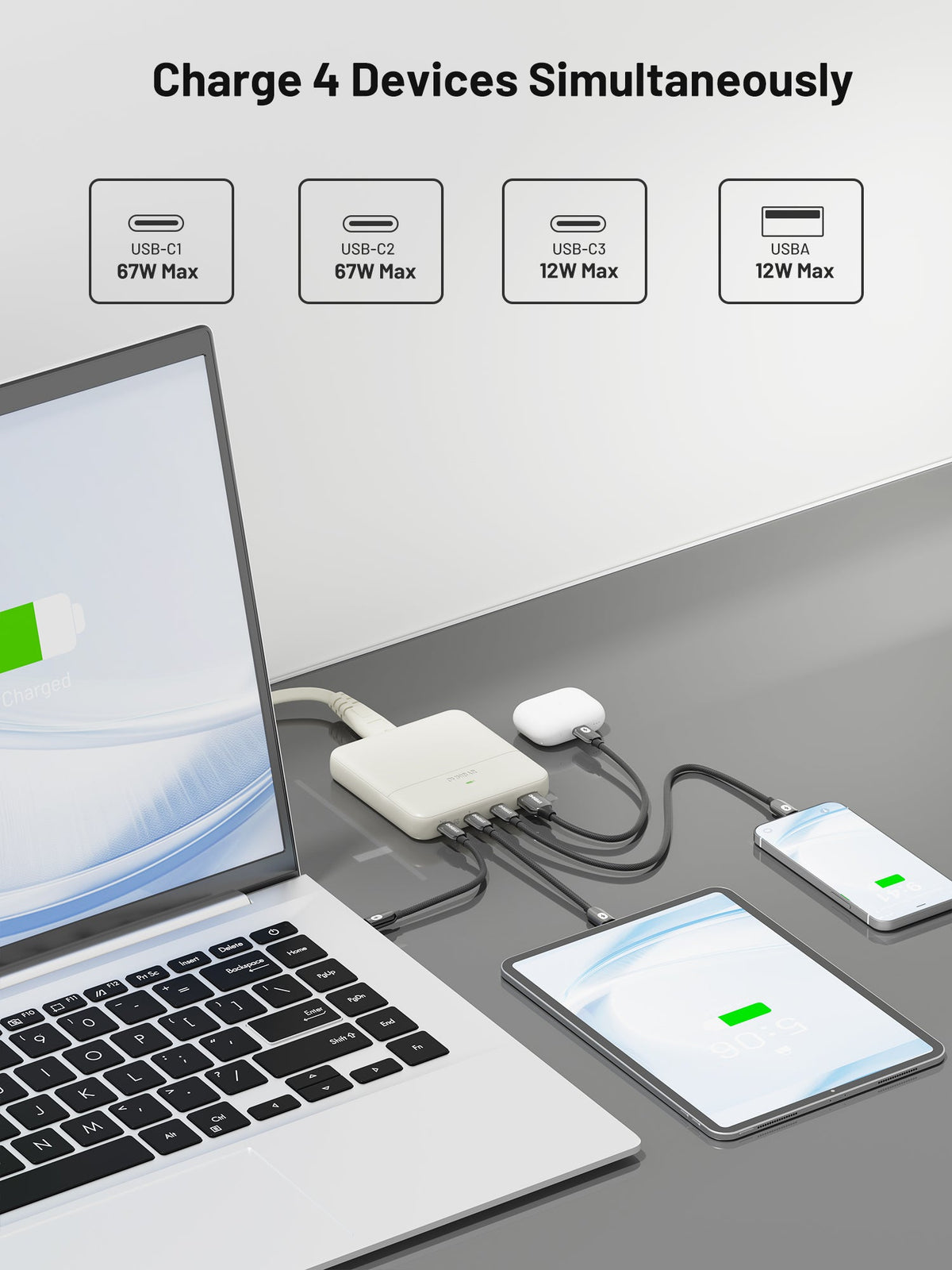 Omnibar 67W 4-Port Slim Charging Station, Ivory White
